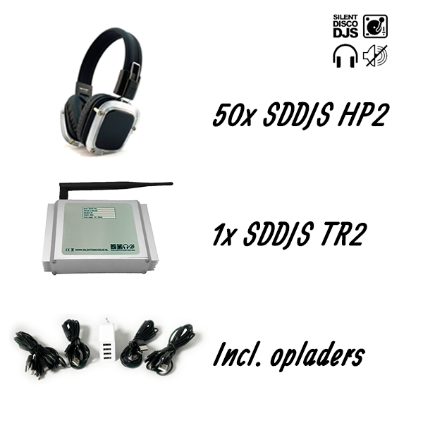 meerdere hoofdtelefoons en een zender