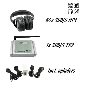 SDDJS 64HP1 Complete set met 64x HP1 Silent Disco hoofdtelefoon