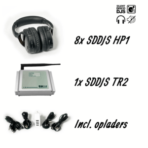 SDDJS 8HP1 Complete set met 8x HP1 Silent Disco hoofdtelefoon
