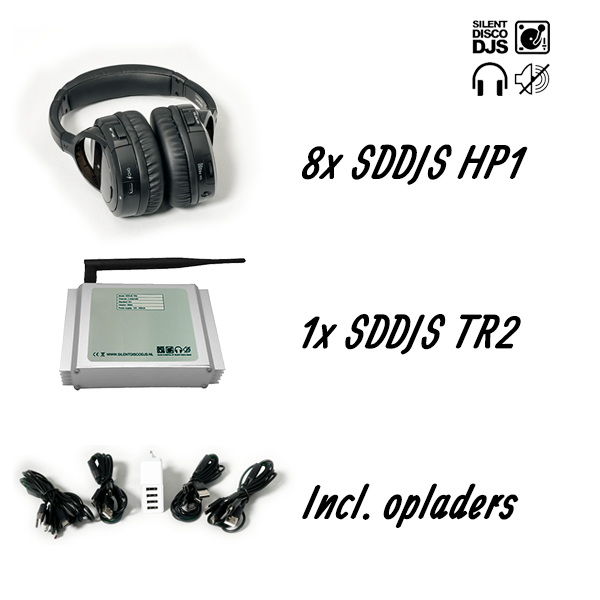Silent Disco set 8 hoofdtelefoons