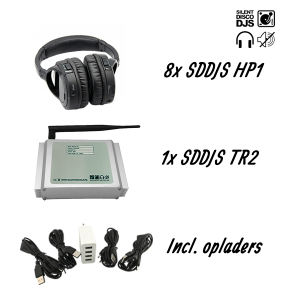 SDDJS 8HP1 Complete set met 8x HP1 Silent Disco hoofdtelefoon