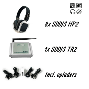 SDDJS 8HP2 Complete set met 8x HP2 Silent Disco hoofdtelefoon