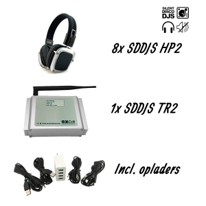 SDDJS 8HP2 Complete set met 8x HP2 Silent Disco hoofdtelefoon