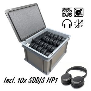 SDDJS CR101 Silent Disco Set met 10x HP1 hoofdtelefoon